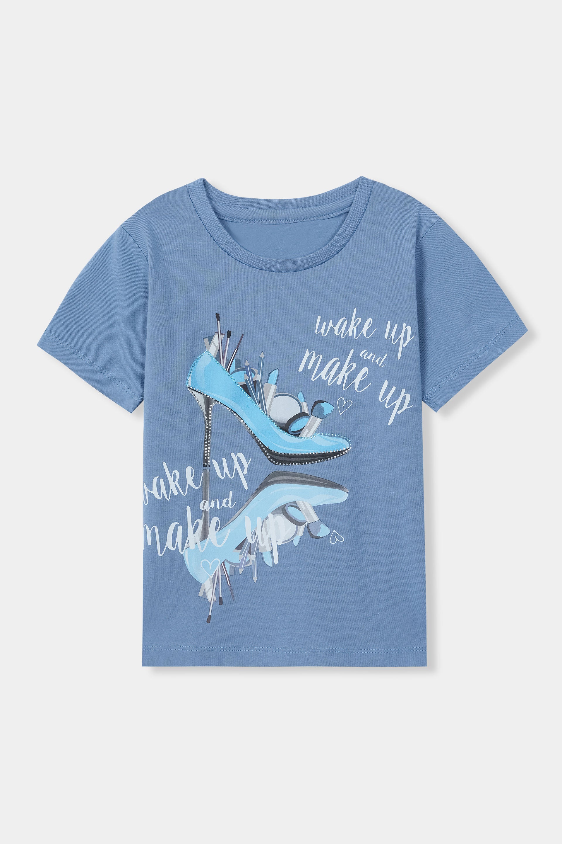 Wake up & make up t-shirt Pastel Blue - Noobeeretail.com