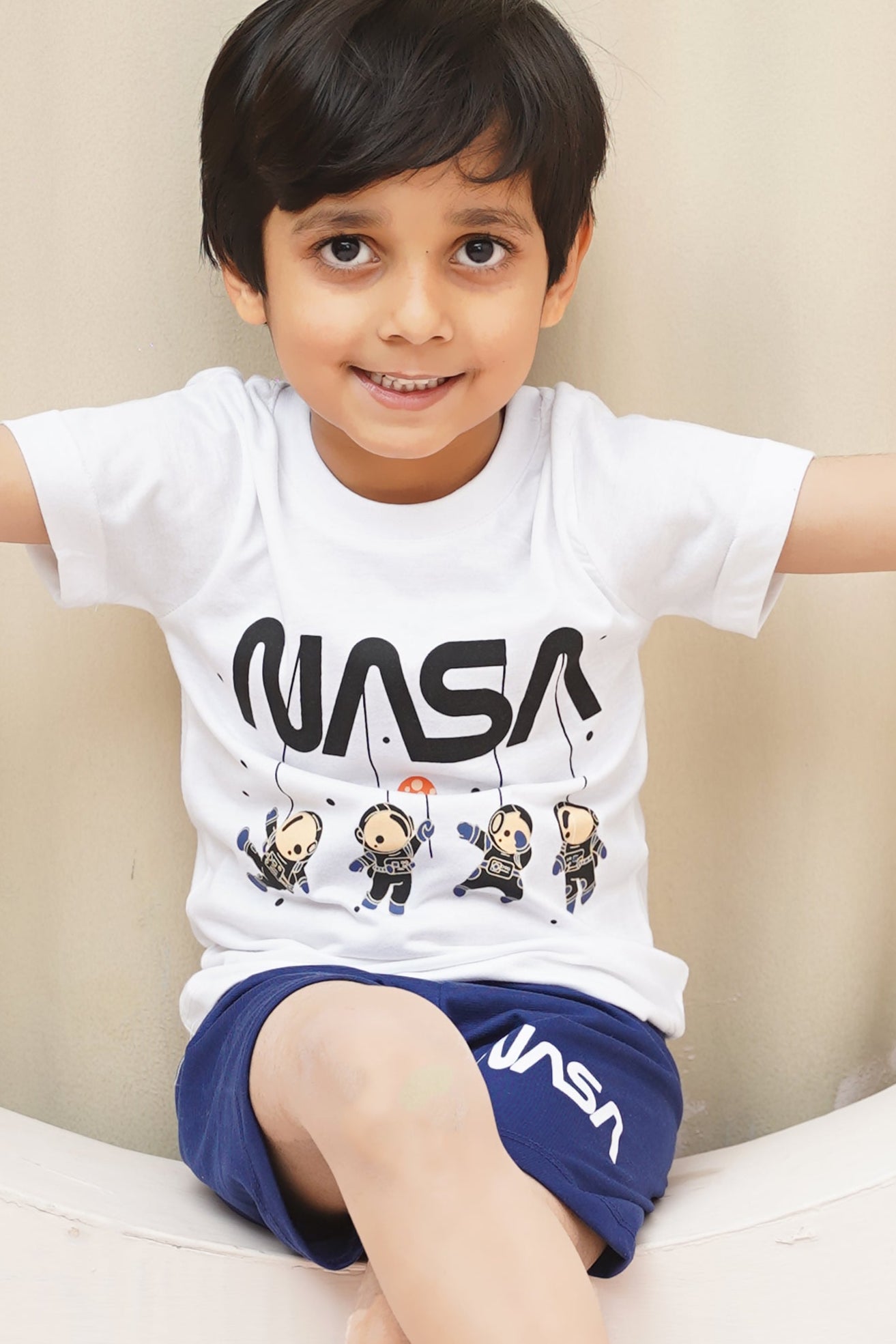 Boys Half Sleeves 2 Piece Suit Nasa White - Noobeeretail.com