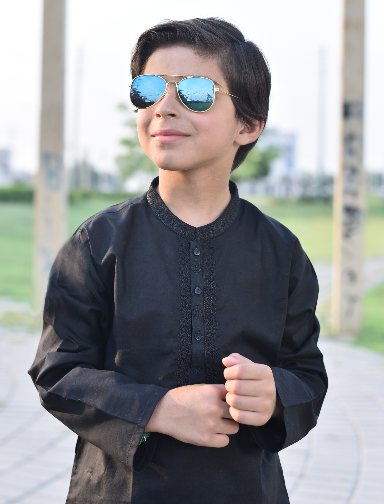 Boys' Classic Black Kurta & Shalwar