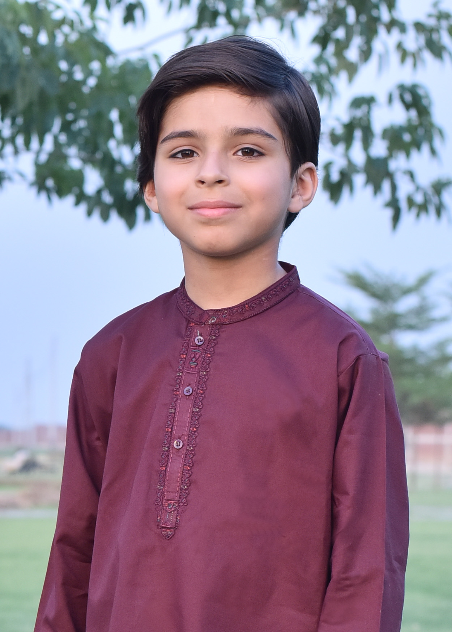 Boys' Maroon  Embroidered Kurta Shalwar Set
