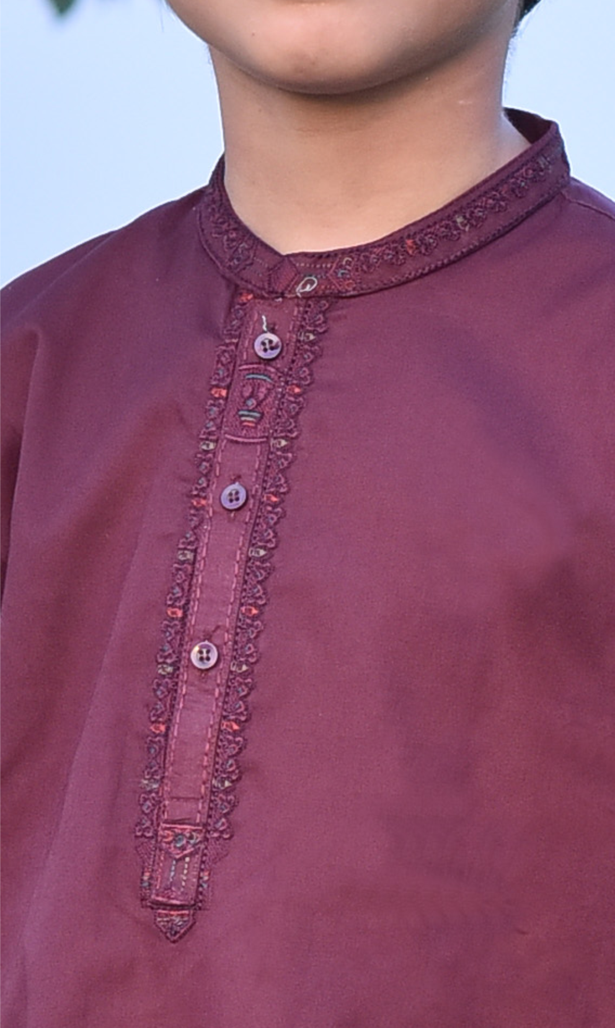 Boys' Maroon  Embroidered Kurta Shalwar Set