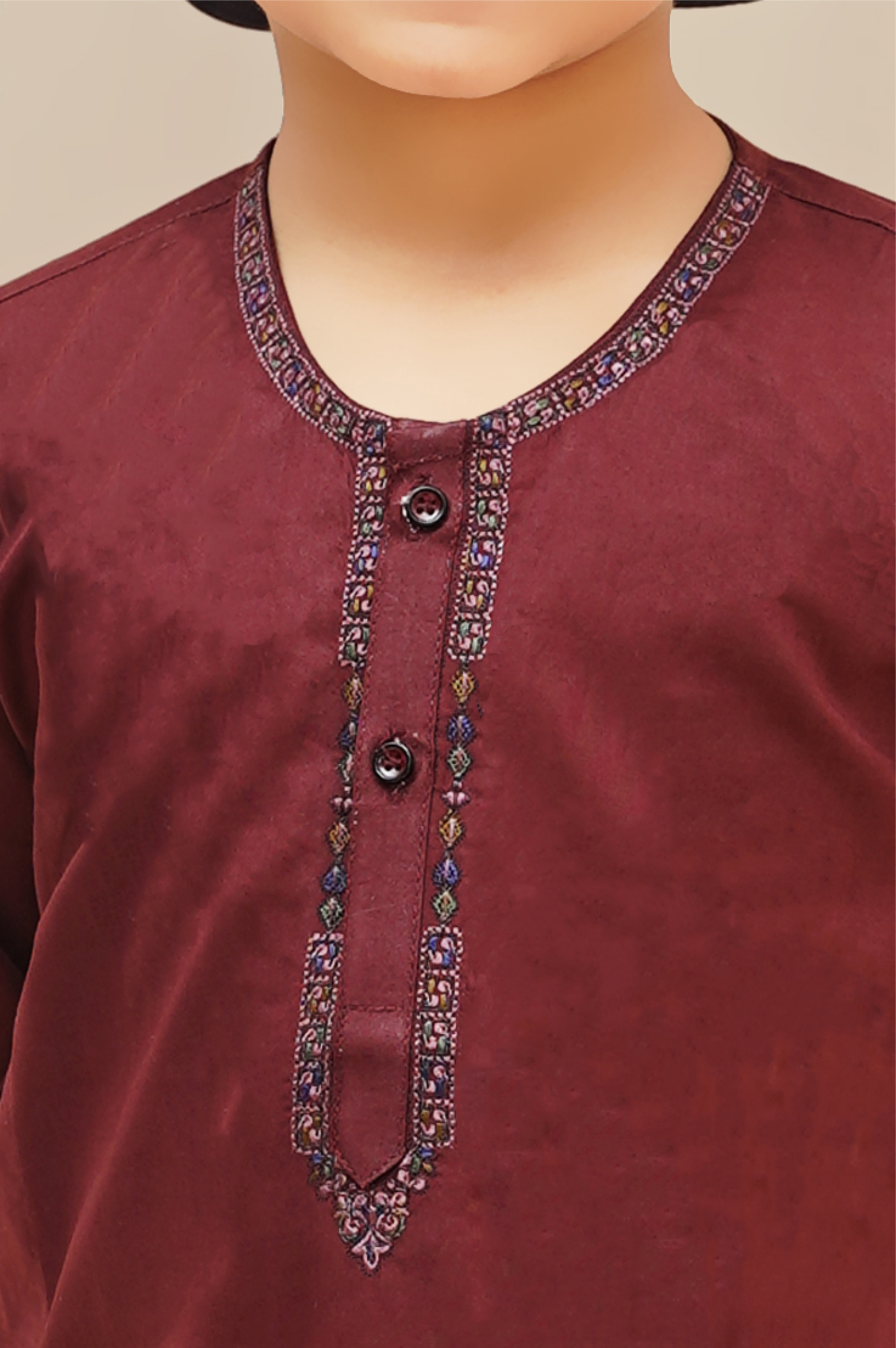Kid's Maroon Embroidered Kameez Shalwar Set